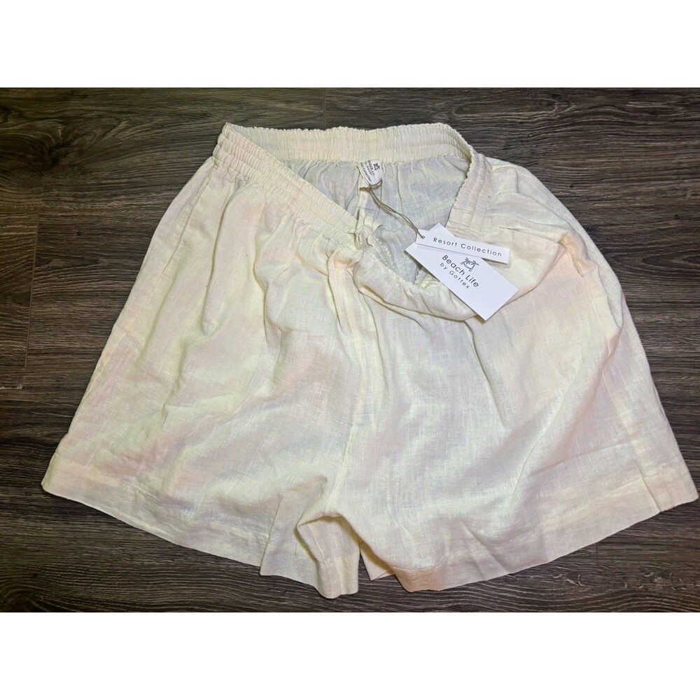Beach Life by Gottex Resort Collection Cream Linen Pull-On Drawstring Shorts XL